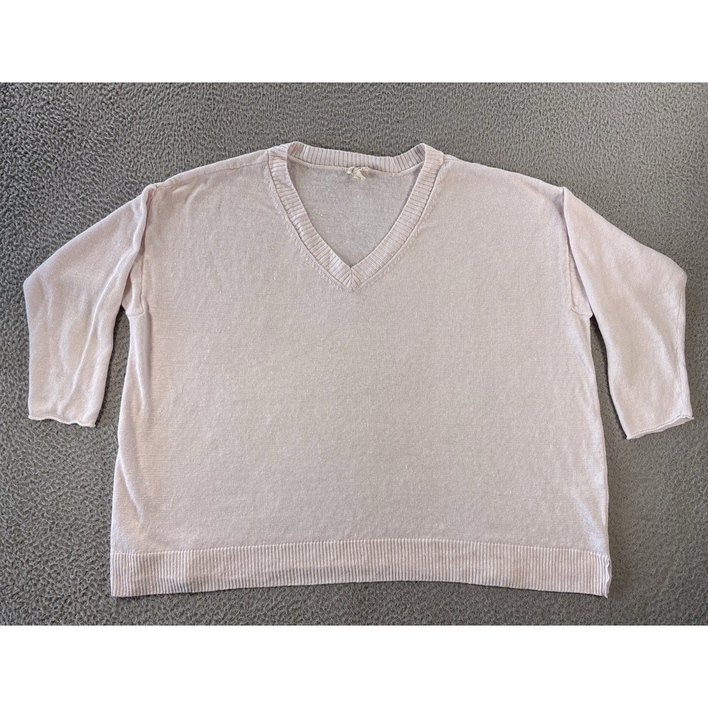 Eileen Fisher Sweater Womens 3x Pale Pink 100% Organic Linen Cotton V-Neck Boxy